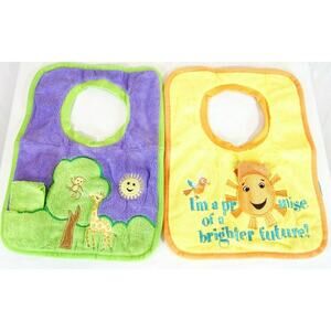New Norwex Baby Bib Yellow Sunshine & Purple Tree +Washcloth Set of 2 Microfiber
